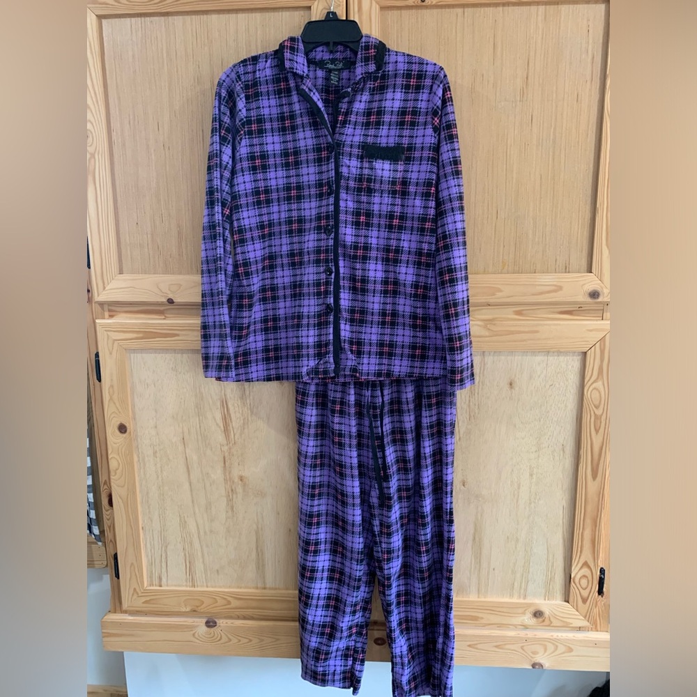 Rene Rofe purple plaid plush fleece soft pajama set size S